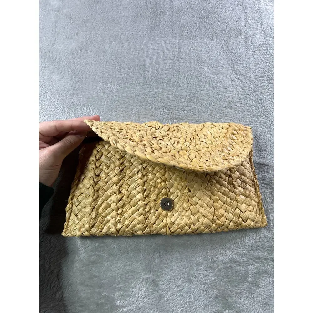Straw Clutch Handwoven Purse Boho Coastal Beach Resort Woven Festival Bag
